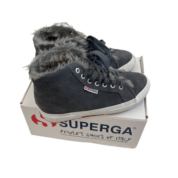Superga Grey Shearling Lined High Top Sneakers - Picture 3 of 8